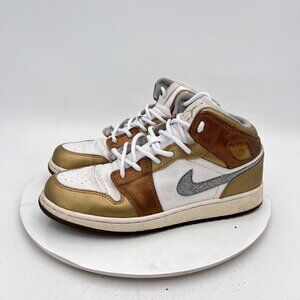 Nike Air Jordan Youth Size 7Y Women 8.5 454659-135 White Silver Gold Shoes